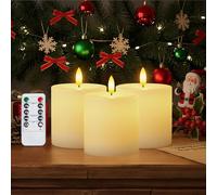 AMAGIC Candele a pilastro a LED in vera cera bianca con telecomando e timer | Candele senza fiamma, a batteria, lunga durata oltre 500 ore, luce tremolante calda per camera da letto e tavolo da pranzo