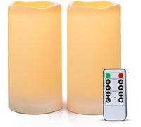 AMAGIC Candele impermeabili senza fiamma, 7,6 x 15,2 cm, per esterni, a batteria, con telecomando e timer, in plastica, color avorio, non si sciolgono, set da 2