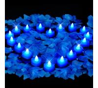 AMAGIC Set di 1000 petali di rosa artificiali e 12 lumini a forma di cuore, romanticismo per proposta di matrimonio, anniversario, San Valentino, decorazione da tavolo di matrimonio, blu