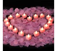 AMAGIC Set di 2000 petali di rosa artificiali e 24 lumini a forma di cuore, romanticismo per proposta di matrimonio, anniversario, San Valentino, decorazione da tavolo per matrimonio, rosa