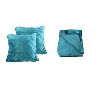 Amago, Coperta, 130 x 170 cm, + 2 Copricuscini, 50 x 50 cm, Effetto Cashmere, Blu Petrolio