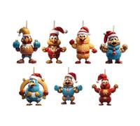 Amagogo 7 pezzi di ornamenti natalizi a forma di pollo, decorazioni natalizie per l'albero, divertenti ornamenti a forma di pollo 2D piatti per la festa