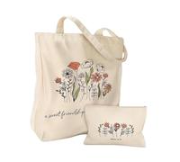 Amagogo Borsa tote in tela con custodia per il trucco e porta spesa per l'estate e spostamenti, Style D