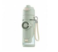 Amagogo Bottiglia Portatile Tazza con Ventilatore Integrato Borraccia Bicchiere con Ventola E Cinturino Regolabile Corpo Trasparente Doppio Tappo Antigoccia, Array, Verde