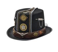 Amagogo Cappello Cosplay Tuba Steampunk Uomo Donna Cilindro Costume Vintage con Banda Marrone Ingranaggi Catena in Lana E Feltro Adatto per Cosplay Serate a Tema Tagliam