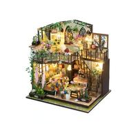 Amagogo Casa in Miniatura Assemblabile Casa Miniatura Modellino Diorama Kit Artigianale in Legno con Copertura Antipolvere Struttura a Due Piani Dettagli, Versione Inglese