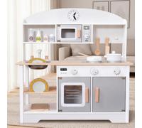 Amagogo Cucina Giocattolo in Legno con Fornello Interattivo E con Anta Frontale E Manopole per Simulare La Cottura E La Bollitura per Bambini in, Cucina Danese Nobile Bianca 328 Luce E Suono