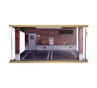 Amagogo Diorama Parcheggio in Legno 1:18 con Mini Auto Garage, Muro di Mattoni Rossi
