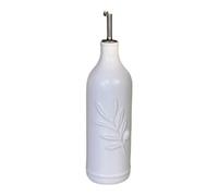Amagogo Dispenser Olio D'Oliva Bottiglia Ceramica Contenitore Versatore Olio E Aceto Design a Foglia D'Ulivo Materiale Ceramica Adatto PE, Bianco Automatico