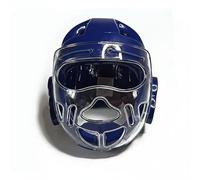 Amagogo Karate Casco da Combattimento con Protezione Testa Guancia Mento Schiuma NBR Rivestimento PU Barra Regolabile Visiera Trasparente Adatto per Bambini E Adulti Pratica Taekwondo Judo, Blu, S