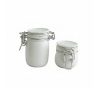 Amagogo Miniatura Barattolo Contenitore Coperchio Cucina con Fermo Metallico Materiale Plastico Acciaio per Scene Diorama Collezionismo Manualità, Bianco Vintage
