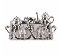 Amagogo Miniature per Casa Delle Bambole Lucido | Realistico, Servizio da Tè per Bambole, Decorato, Argento