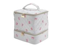 Amagogo Nail Polish Organizer Borsa Cosmetici Beauty Case Astuccio Trucco Organizer Make Up con Due Scomparti Sovrapposti E Accesso Rapido Adatto per Viaggio Vacanze Casa, Fiocchi Rosa