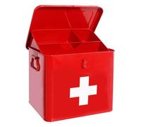 Amagogo Scatola medica in metallo per uso domestico 23,5x18,5x21 cm, multiuso, accessorio per l'organizzazione della medicina d'urgenza con maniglia, Rosso