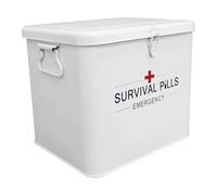 Amagogo Scatola medica in metallo per uso domestico 23,5x18,5x21 cm, multiuso, accessorio per l'organizzazione della medicina d'urgenza con maniglia, Bianco