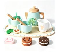 Amagogo Set da Tè in Legno per Bambini Servizio Teiera Tazze Cucchiaini Motivi Stampati E Sorridente Azioni di Versare E Girare Adatto a Gioco in Nursery , color to 2 , 24 15.7 7