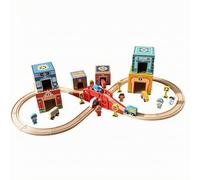 Amagogo Set di Città Impilabile con Veicoli Formato da Tavolo Compatto, Set di Gioco con Personaggi e Edifici, in Legno, per Aree Attività, Bambini Piccoli