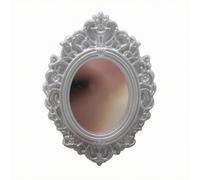 Amagogo Specchio in Miniatura per Casa delle Bambole con Cornice in Legno Ornato Riflettente per 1 12 Adatto per Decorazione Parete Camera Gioco, Argento, Ovale