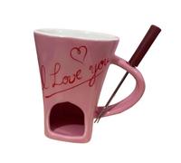 Amagogo Tazza Fonduta Cioccolato con Forchetta in Ceramica per Sciogliere Burro Formaggio E Caramelle Resistente E Adatta per Festa Campeggio Serate Romantich, Cuore Rosa