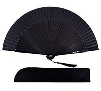 Amajiji Ventaglio pieghevole in seta di bambù da 21 cm, stile vintage, stile retrò cinese/giapponese, ideale come regalo per donne e ragazze, colore: nero
