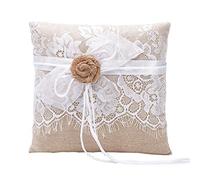 Amajoy iuta cuscino portafedi, Con pizzo e fiore a nastro, 19 cm x 19cm