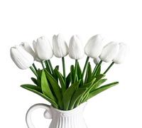 Amajoy Tulipani artificiali in lattice, realistici al tatto, in poliuretano, per bouquet di nozze, decorazione per feste di nozze, casa colonica, progetti fai da te (bianco, 12 pezzi)