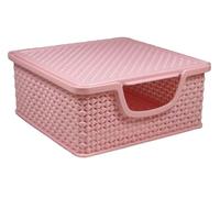 Amami BEAUTY Contenitore Portatovaglioli in Plastica con Coperchio, Design a Trama Intrecciata, (Rosa)