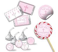 Amanda Creation - Kit di adesivi per feste di prima comunione, 429 pezzi, include 60 adesivi a cerchio da 5 cm per bomboniere e borse Goodie, 45 mini involucri per caramelle e 324 adesivi rotondi per bacio di caramelle di Amanda Creation