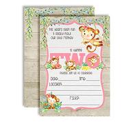 AmandaCreation - Biglietti da riempire per il secondo compleanno con scritta "Our Little Monkey", con venti buste bianche