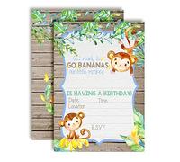 AmandaCreation - Biglietti di auguri per feste di compleanno con scritta in inglese "Go Bananes" "Our Little Monkey", con venti buste bianche