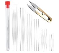 AMANDELIZABE 18 aghi per perline, 6 misure, aghi per perline con occhio grande, ago per perle con ago, aghi per perline da infilare, aghi da cucito in acciaio inox, con 1 piccolo paio di forbici