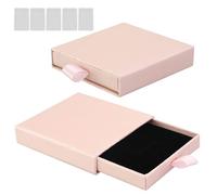 AMANDELIZABE 2 scatole portagioie, confezione regalo con 5 sacchetti trasparenti con ziplock, scatola quadrata espandibile per orecchini, anelli, gioielli (rosa chiaro)