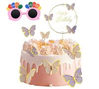 AMANDELIZABE 22 Farfalle decorative per torte, 3D, tridimensionali, decorazione per torte, compleanni, farfalle, Cupcakes (rosa e viola)