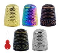 AMANDELIZABE 5 pezzi di kit per cucito, protezione dita in metallo con 1 ago in plastica, vintage, ditale regolabile per cucito, ricamo e fai da te (multicolore)