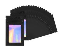 AMANDELIZABE 66 sacchetti in mylar richiudibili, nero, polietilene (PE), chiusura lampo, inodore, pratici, rettangolari, sacchetti olografici in mylar per regali e gioielli