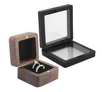 AMANDELIZABE Scatola di anelli di fidanzamento con doppia fessura con 1 cornice sospesa gioielli personalizzata, in legno massello flip gioielli per fidanzamento, matrimonio, uso quotidiano