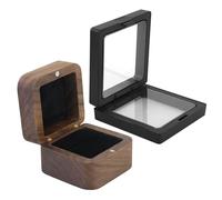 AMANDELIZABE Scatola quadrata per anelli in legno, con 1 cornice galleggiante per gioielli, mini anello di fidanzamento, per fidanzamento, matrimonio e tutti i giorni