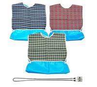 AMANDELIZABE Set di 3 bavaglini lavabili per adulti con 1 clip per asciugamani in PU nero, per anziani rosso, verde, blu, L, rosso, verde, blu, Taglia unica