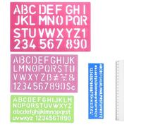AMANDELIZABE Set di 4 stencil in plastica con righello da 20 cm, stencil alfabeto, lettere e numeri, per bambini, disegno, pittura, apprendimento, fai da te
