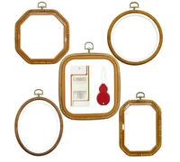 AMANDELIZABE Set di 5 telai da ricamo in plastica, per punto croce, per ricamo a cerchio, rettangolare, rotondo, ottagono, ovale, con 1 rimozione del filo, 1 guida per fili