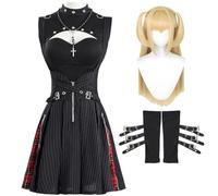 Amane Cosplay Costume Anime Uniforme Accessorio Parrucca | Amane Outfit, Set completo, L/Light Yagami Merch, Roleplay Halloween Carnevale, Nero Pinafore Dress