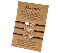 amangul 3 braccialetti coordinati a forma di cuore con scritta "Distance to Sisters" e "Three Sisters", in acciaio inox, fatti a mano, con cuore intrecciato