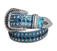 amangul Cintura con strass, cintura da donna con borchie, cintura da cowgirl, cintura western e cintura in vita e cintura jeans, 100 cm, azzurro, Length 100-105Cm