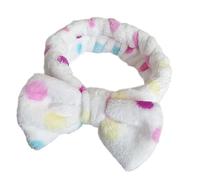 amangul Fasce elastiche per capelli in peluche con fiocco, per donne e ragazze, accessori per il trucco e il lavaggio del viso (pois bianchi)