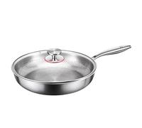 amangul Padella in metallo con coperchio, design senza cuciture per cucinare anche per capovolgere le uova, mescolare frittura, pasti in famiglia, padella portatile in metallo per cucinare tutti i