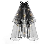 amangul Velo da sposa con luci a LED, velo da sposa con luci a LED, velo da sposa, cattedrali, perle finte, per spose (nero, adulto, giallo, L)