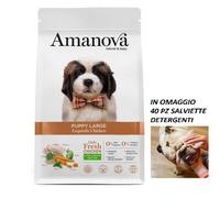 amanova low grain crocchette cane PUPPY LARGE pollo 12 kg + omaggio salviette