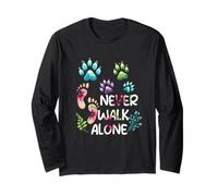 Amante dei Cani Never Walk a Alone Paw Dog Cat Flower Friends Maglia a Manica