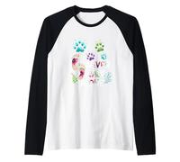 Amante dei Cani Never Walk a Alone Paw Dog Cat Flower Friends Maglia con Maniche Raglan
