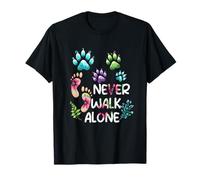 Amante dei Cani Never Walk a Alone Paw Dog Cat Flower Friends Maglietta